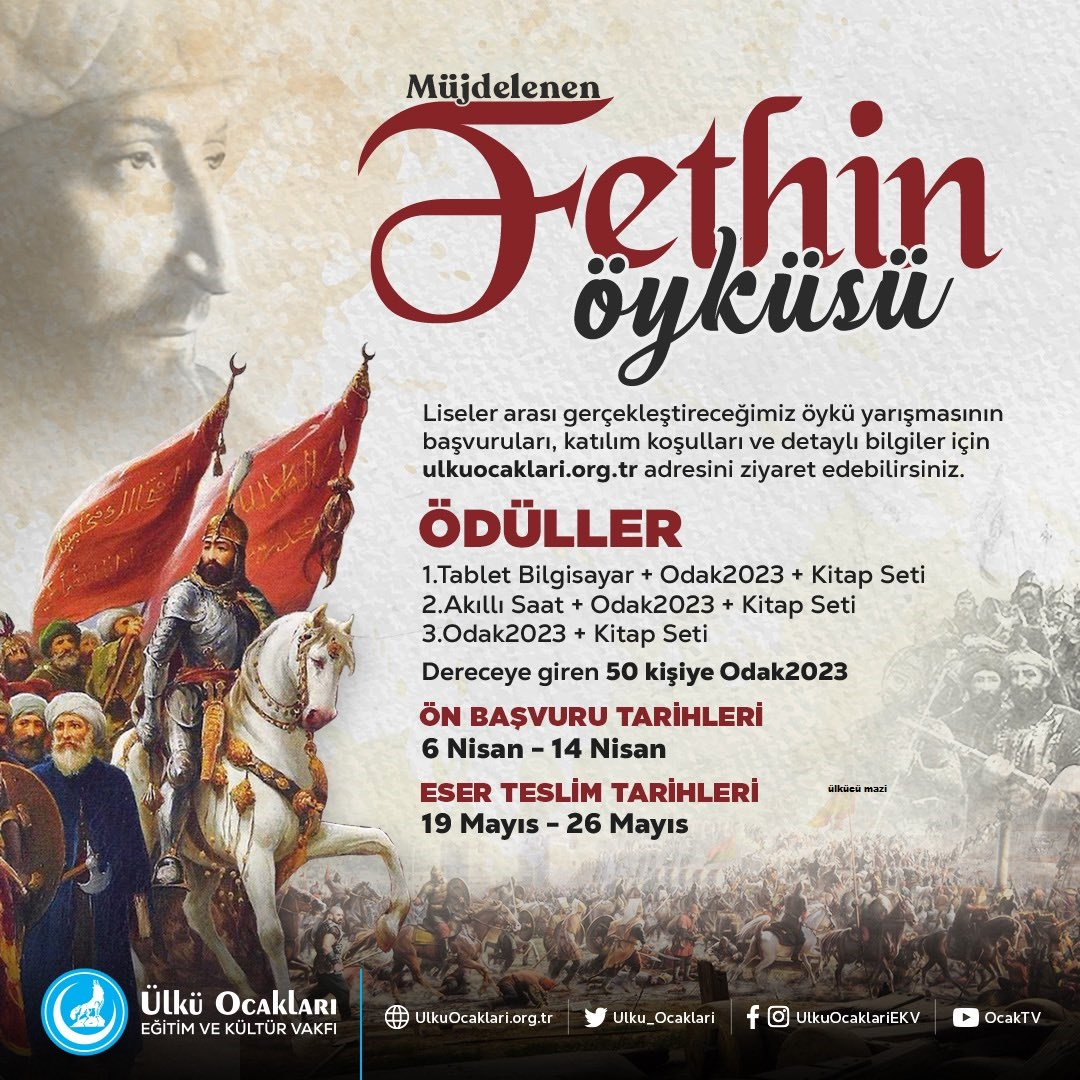 ÜLKÜ OCAKLARI “MÜJDELENEN FETHİN ÖYKÜSÜ” HİKAYE YARIŞMASINI TAMAMLADI.